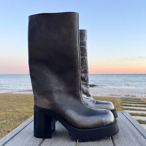 New MIISTA Steffi Leather Platform Boots Brushed Silver Womens US 7.5 / EU 38